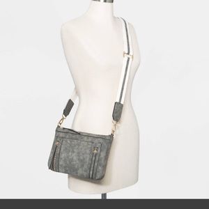 VR NYC Webbing Strap Whipstitch Crossbody Gray